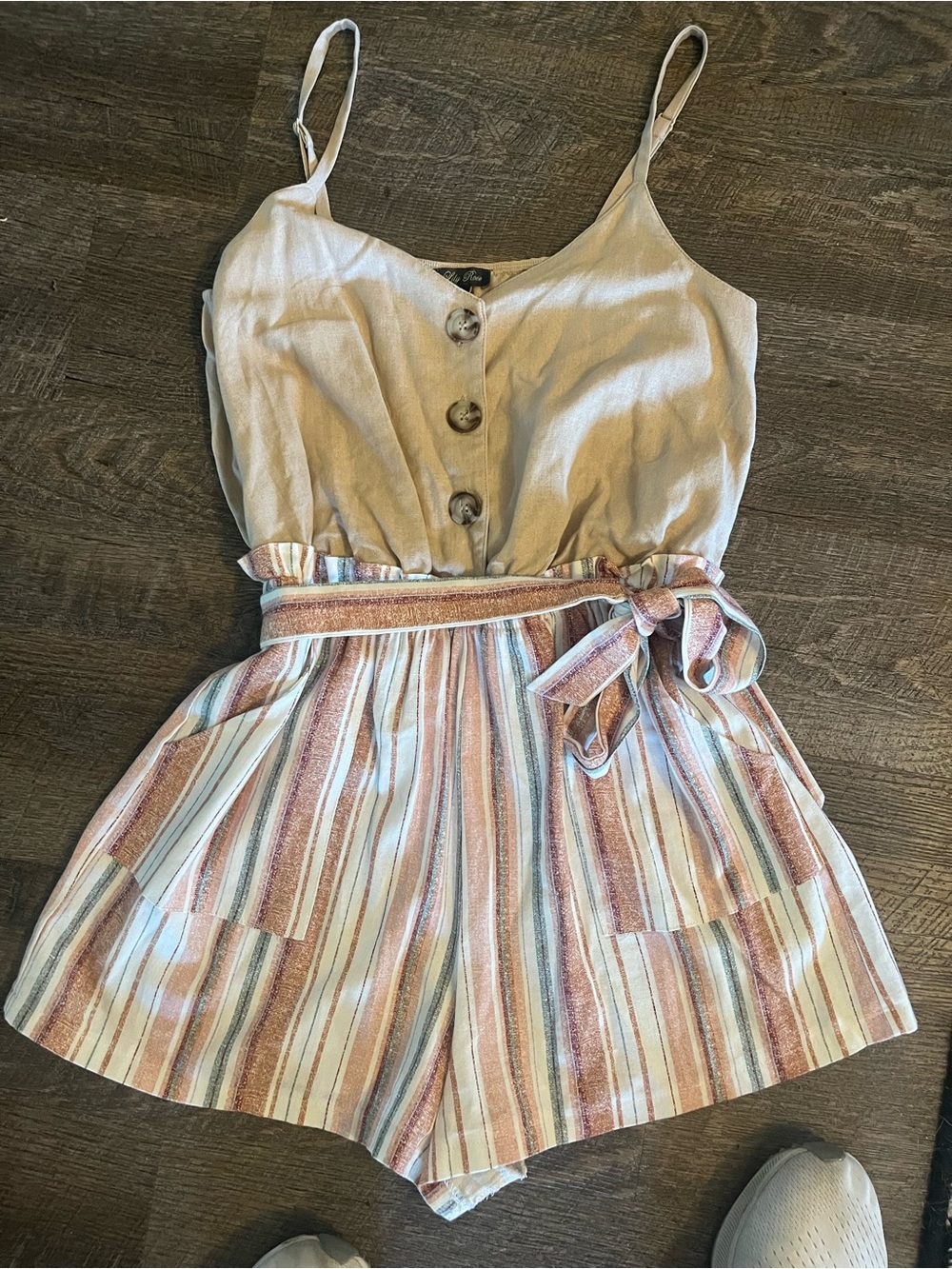 Lily Rose Neutral Button-Front Top in Beige